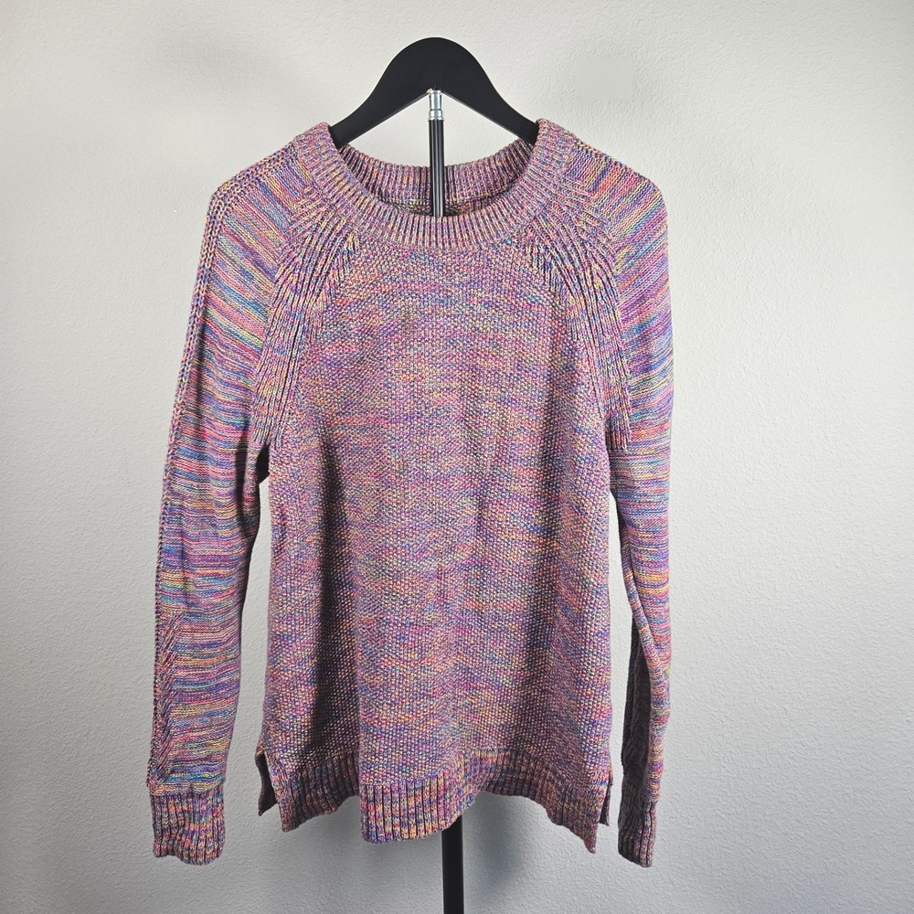 Gap Sweater Women Medium Tall Multicolor Rainbow Marled Cotton Knit Crew Neck